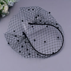 Beaded & Faux Birdcage Veil Headband for Bridal Showers Weddings Parties