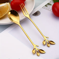 1pc Stainless Steel Branch Spoon Leaf Spoon Stainless Steel Fork Fruit Fork Cake
