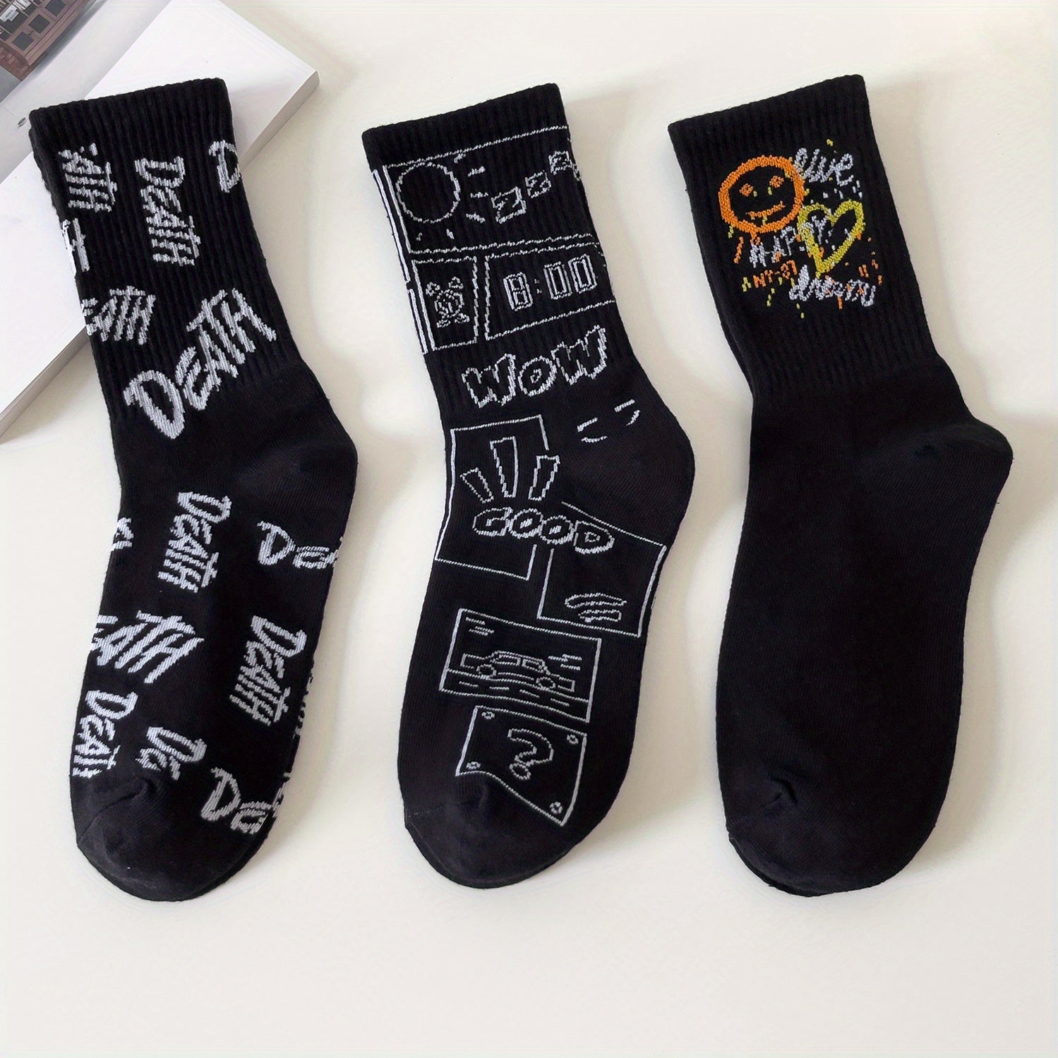 3 Pairs Letter Print Socks Comfy & Breathable Women's Stockings