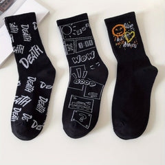 3 Pairs Letter Print Socks Comfy & Breathable Women's Stockings