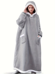 Plus Size Hooded Fleece Lounge Robe for Women