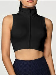 Women's Zipper Front Cropped Tank Top Solid Sleeveless Shirts