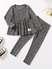 Girl's 2 Piece Outfits Long Sleeve Peplum Tops And Leggings Pants Set