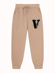 V Pattern Print Men's Pants Drawstring Comfy Active Stretch Trousers
