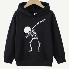 Funny Skeleton Dancing Print Boys Pullover Hooded Sweatshirt