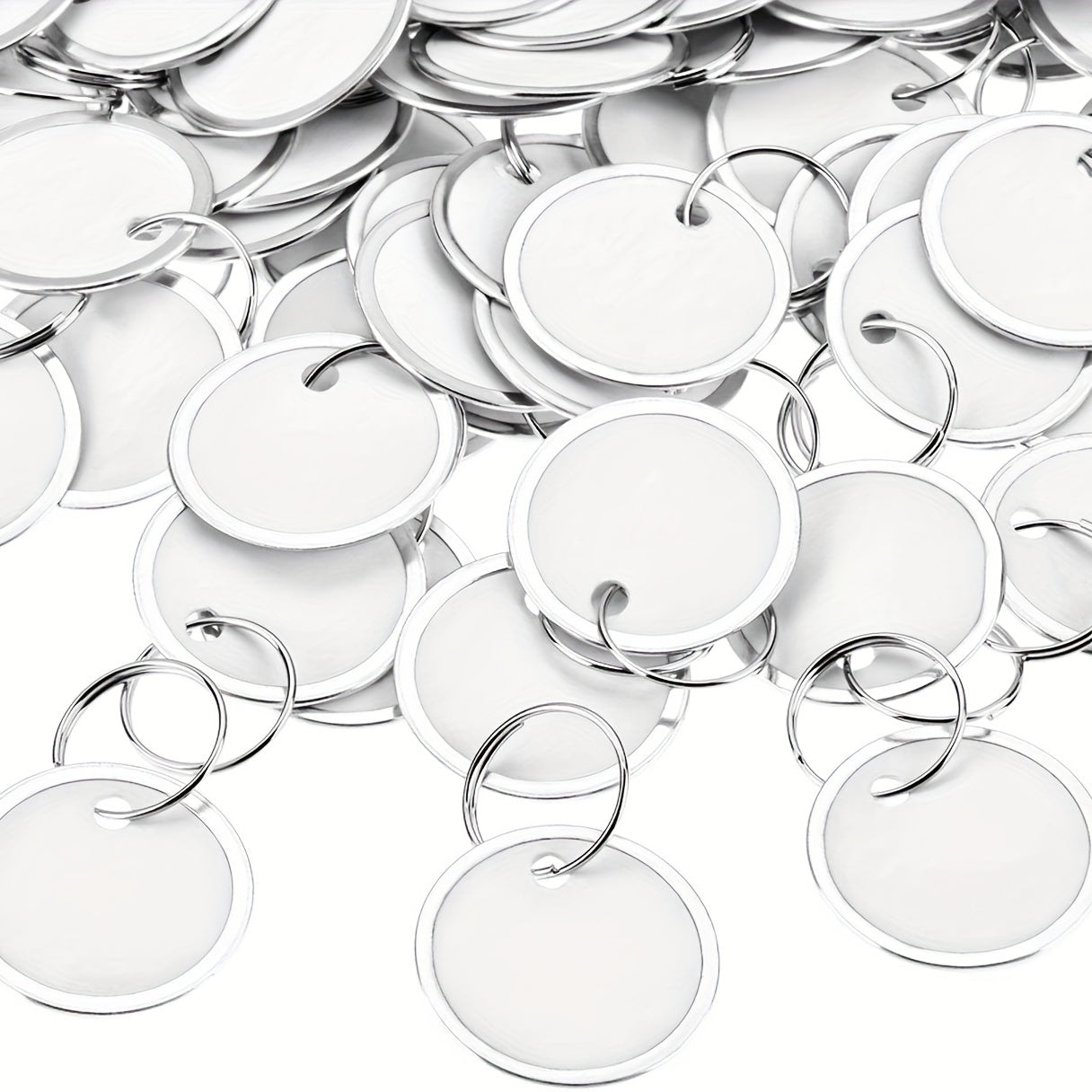 100 Metal Edge Key Tags Round Paper Tags w/ Metal Ring