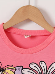 Girls Floral Graphic Sweatshirt Round Neck Pullover