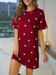 Heart Print NightDress Short Sleeve Pajama Dress Women's Sleepwear