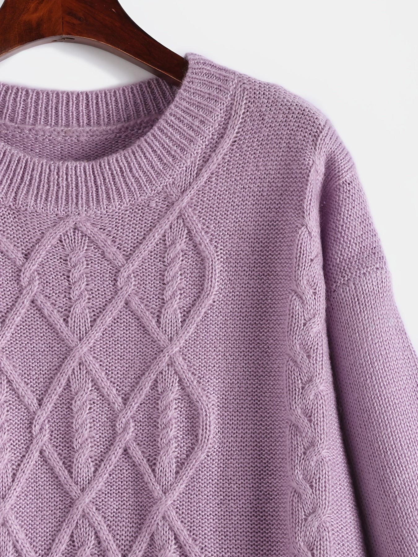 Solid Jacquard Round Neck Sweater Plus Size Women's Long Sleeve Pullover