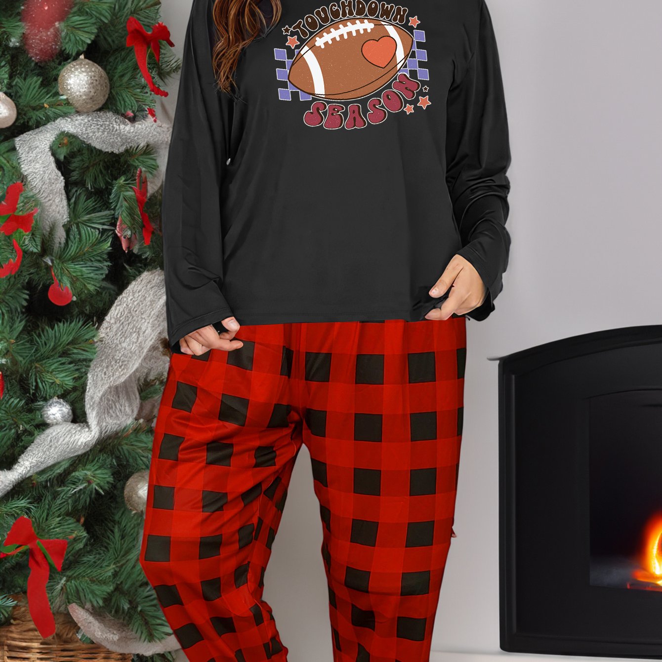 Sporty Lounge Set: Tee & Plaid Pants Pajama