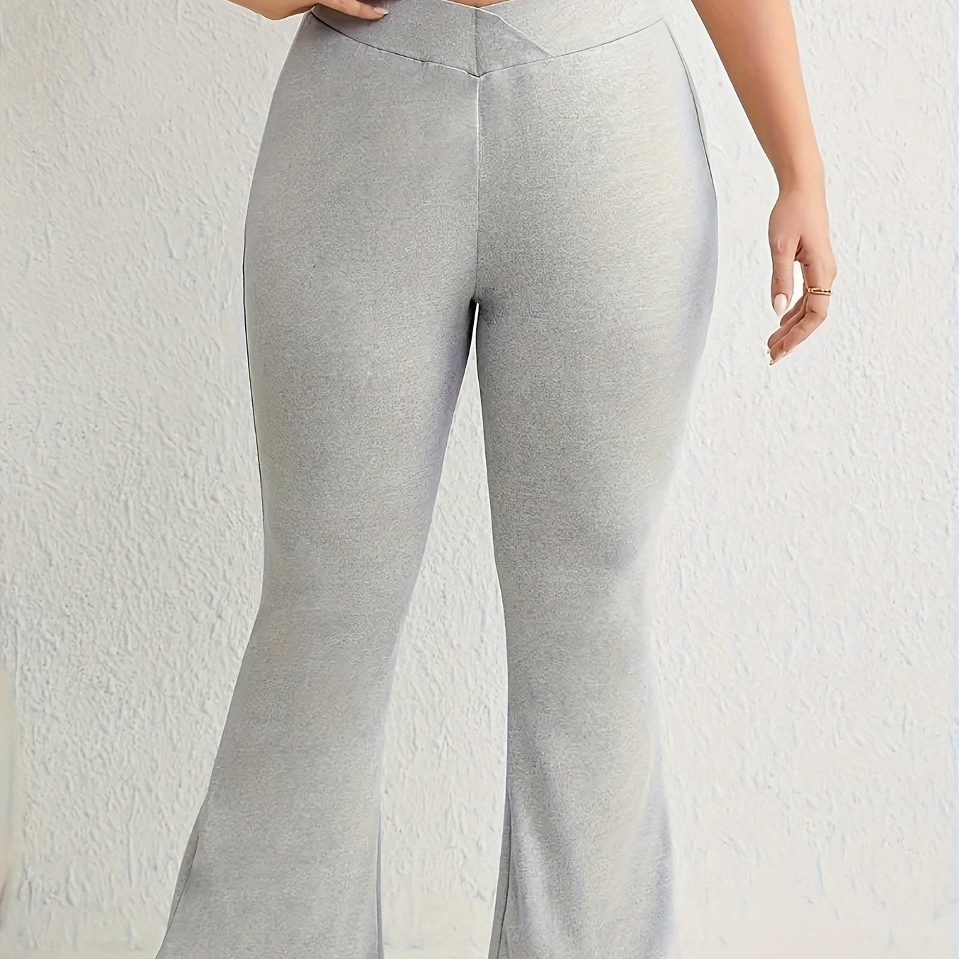 Flared Leg Trousers Elastic Waist Medium Stretch