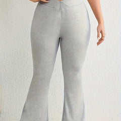 Flared Leg Trousers Elastic Waist Medium Stretch