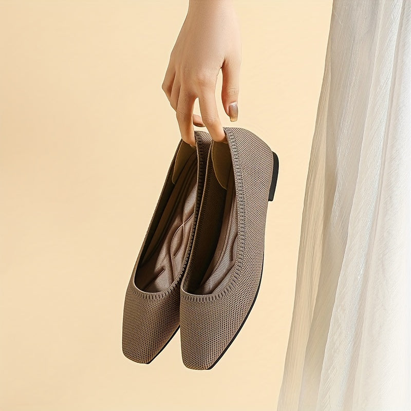 Women's Square Toe Knit Ballet Flats Soft Sole Anti Skid Shoes
