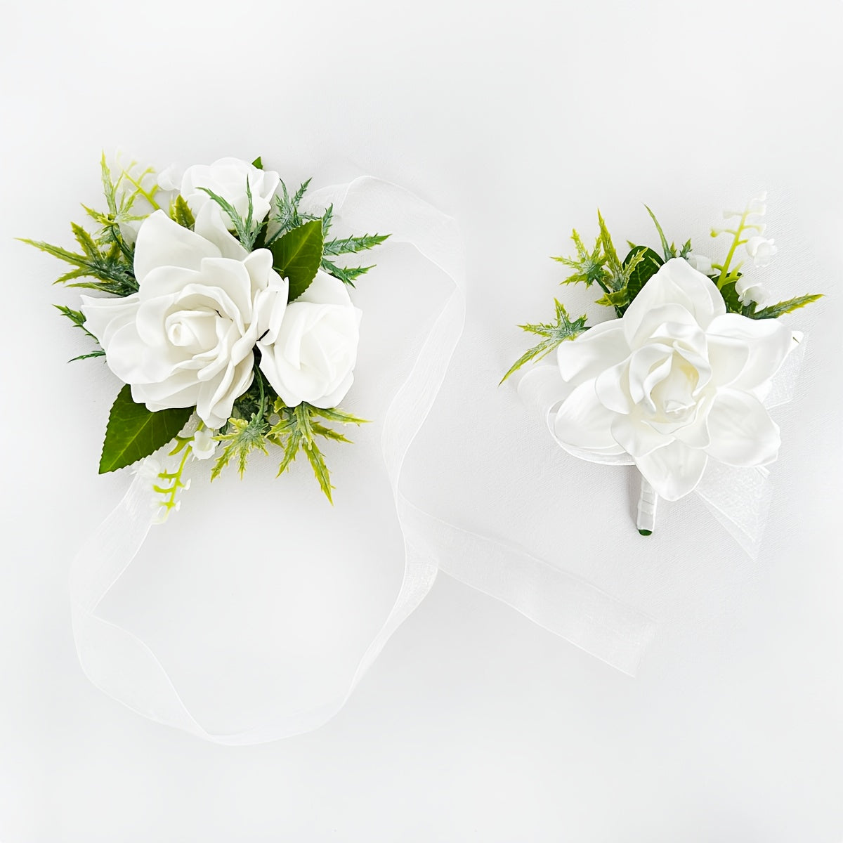 Romantic Orange Faux Flower Wrist Corsage Set