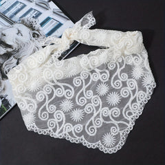 Vintage Lace Triangle Scarf Solid Wave Sun Embroidery Mantilla Head Covering