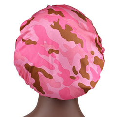 Camo Print Hair Caps Bonnet Sleep Night Hat with Trim Hair Cap