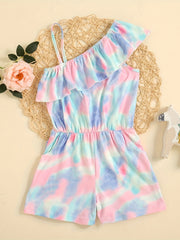 Girls Tie Dye Sleeveless Ruffle Trim Jumpsuit Kids Summer Outfit