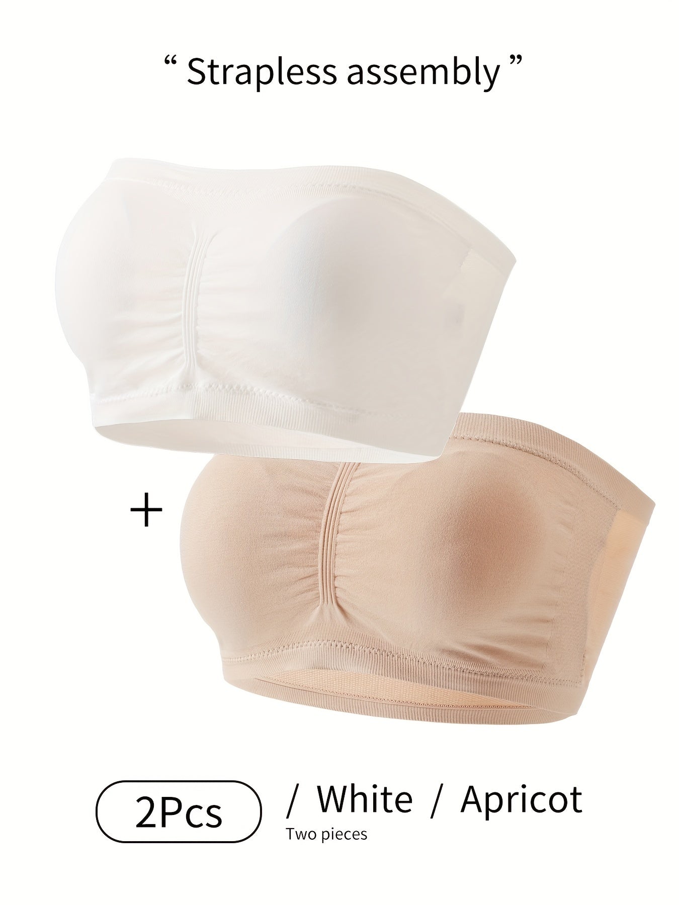 2pcs Solid Strapless Bandeau Bras Stretch Everyday Bra Women's Lingerie