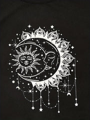 Sun & Moon Print Crop Tank Top Sleeveless Summer Casual Top