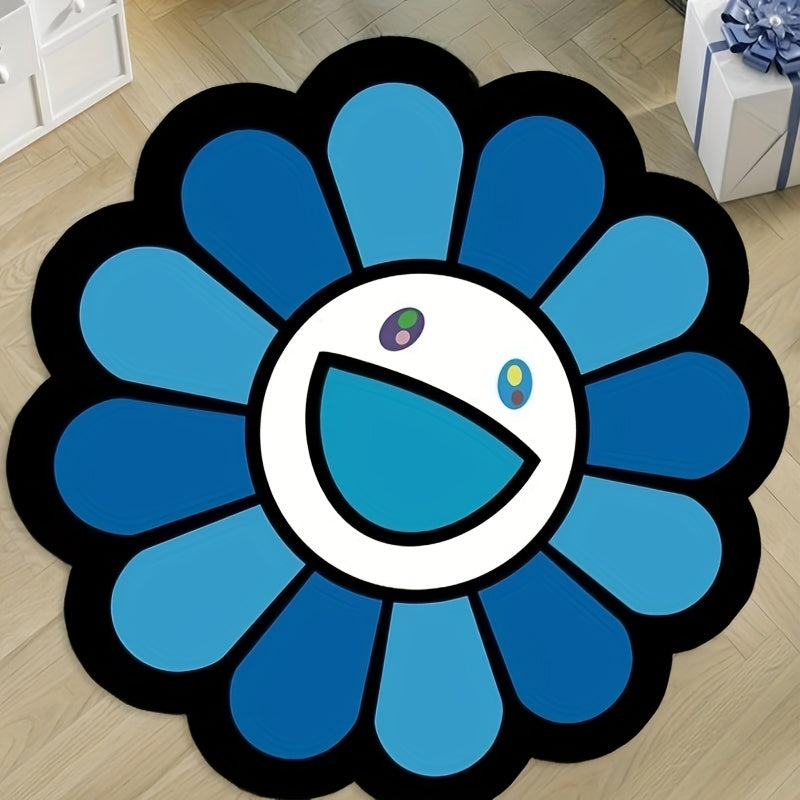 Washable Round Rug Non Slip Sunflower Rug Floor Mat Game Mat