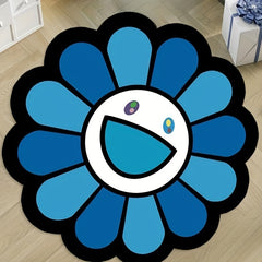 Washable Round Rug Non Slip Sunflower Rug Floor Mat Game Mat
