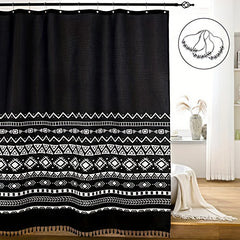Bohemia Style Shower Curtain with Tassel Durable Waterproof Mildew Proof Fabric