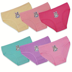 6pcs Girls Triangle Panties Cartoon Print Elastic Waist Soft Comfortable Underwe