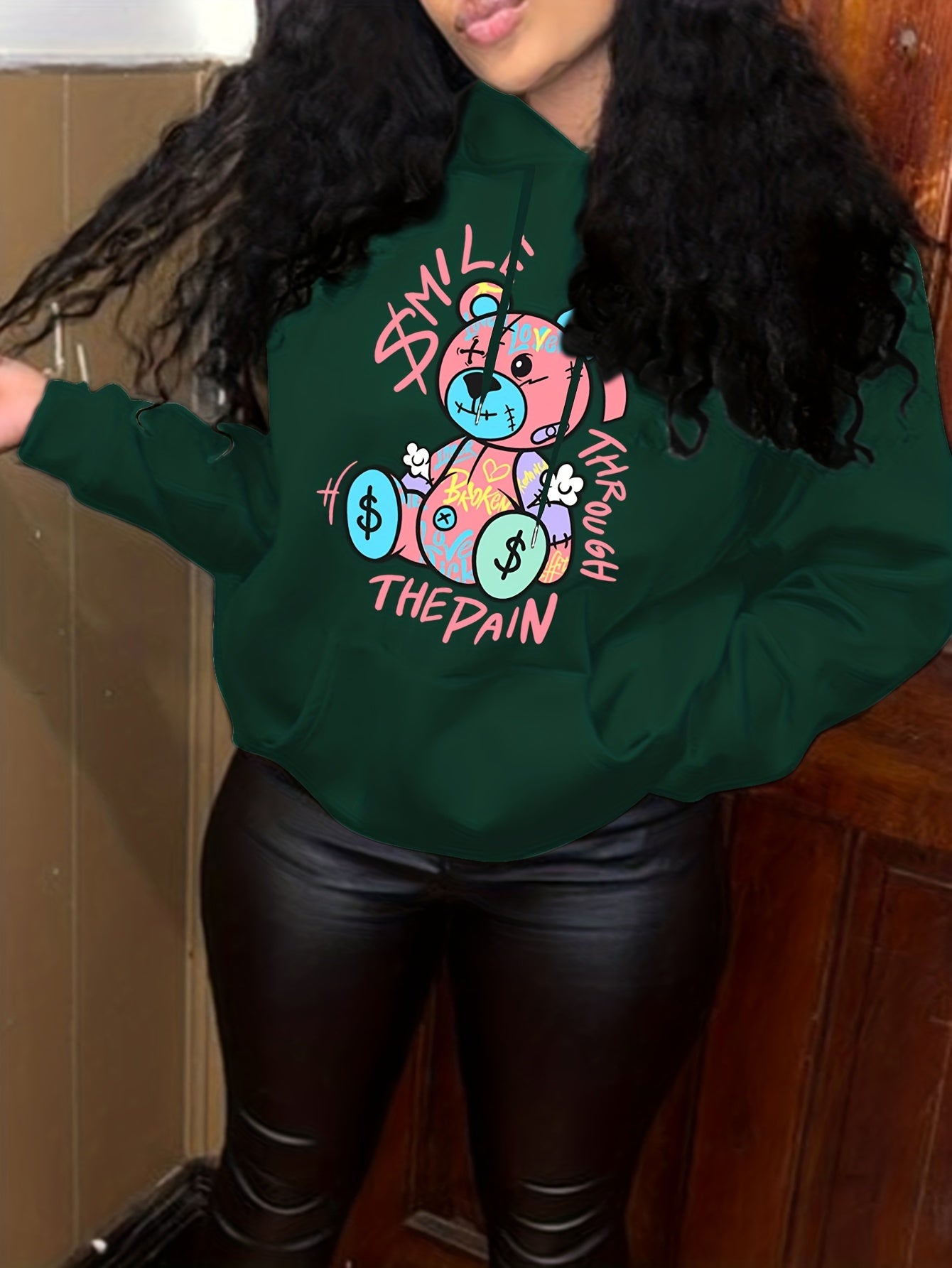 Broken Bear Print Hoodie Long Sleeve Sweatshirt