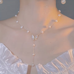 Faux Pearl Tassel Butterfly Necklace Women's Collar Chain