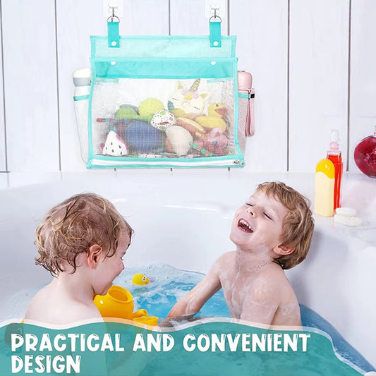 Mesh Bath Toy Organizer w/ Hooks - Extra Large Opening, Bathroom Toys