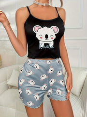 Koala Pajama Set Crew Neck Cami Top & Shorts Women's Sleepwear
