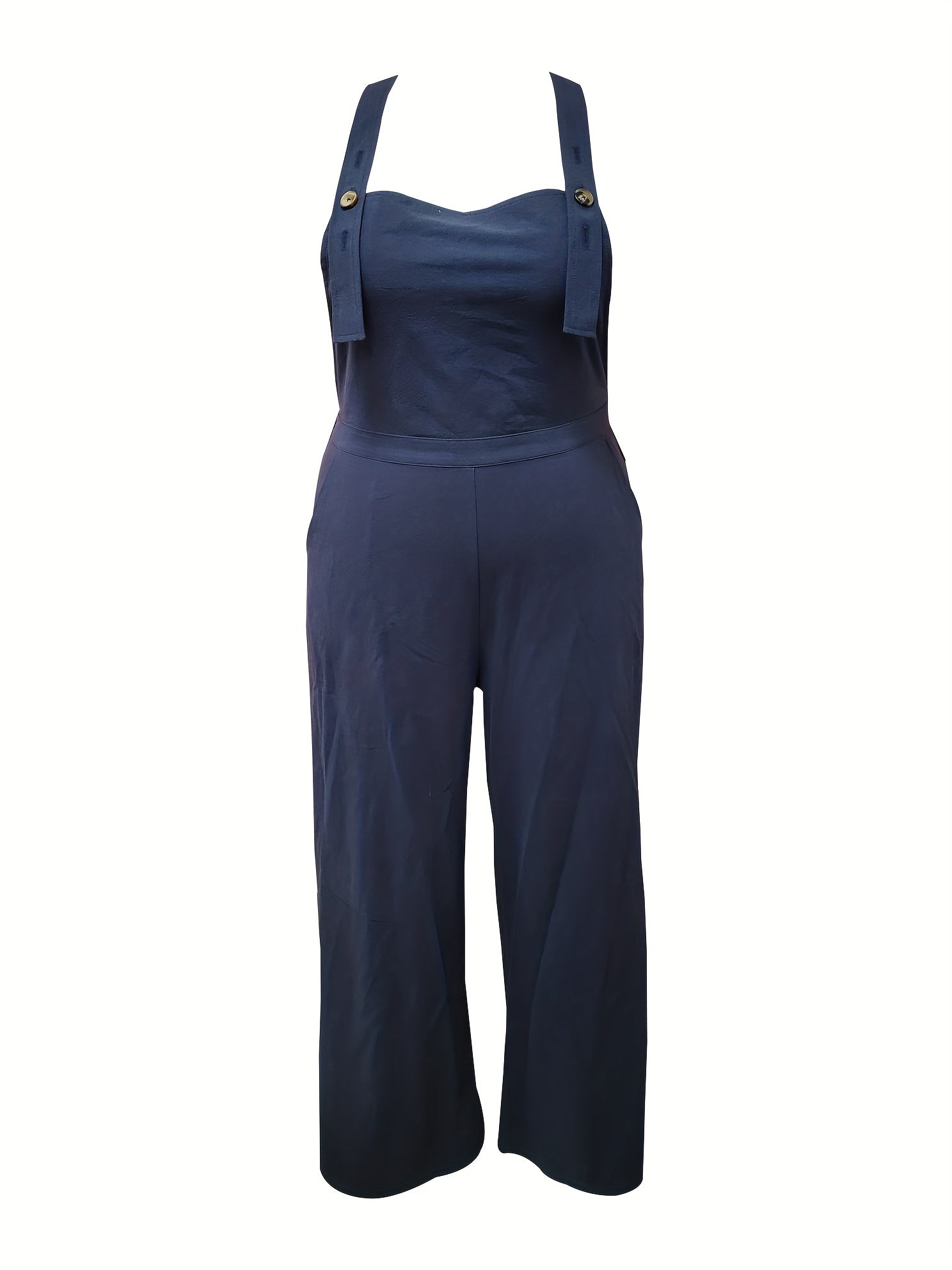 Solid Button Overall Jumpsuit Women's Plus
