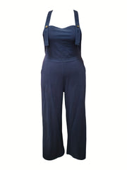 Solid Button Overall Jumpsuit Women's Plus