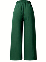 Elastic Waist Wide Leg Pants Casual Pocket Loose Pants