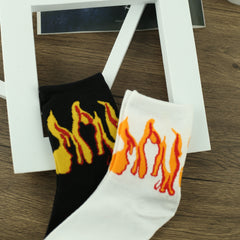 Men's Cartoon Fire Pattern Crew Socks Breathable Comfy Casual Street Style Socks