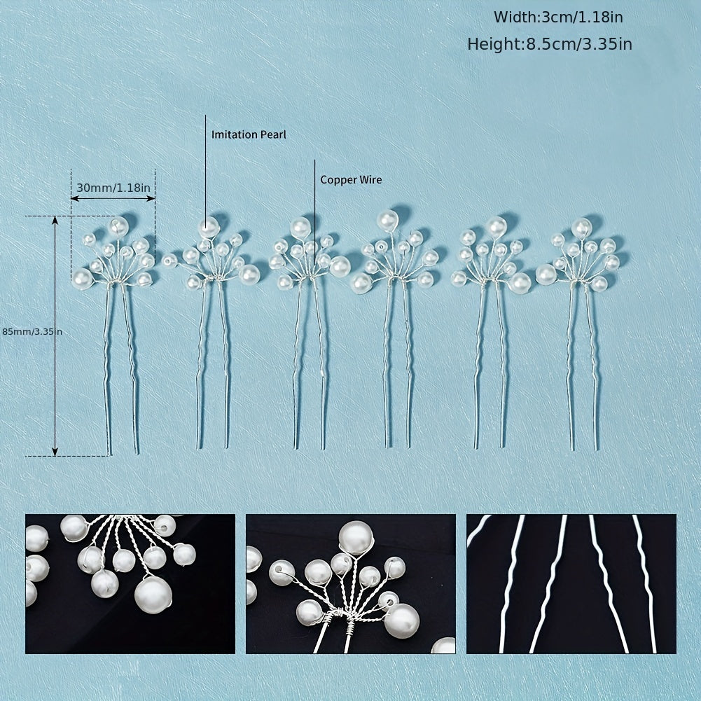 6pcs Faux Pearl Decor Braided Hair Pin for Bridal Wedding Styling