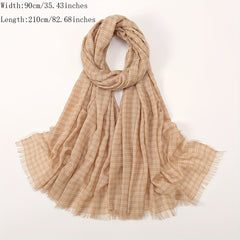 Sunscreen Plaid Cotton Linen Long Scarf