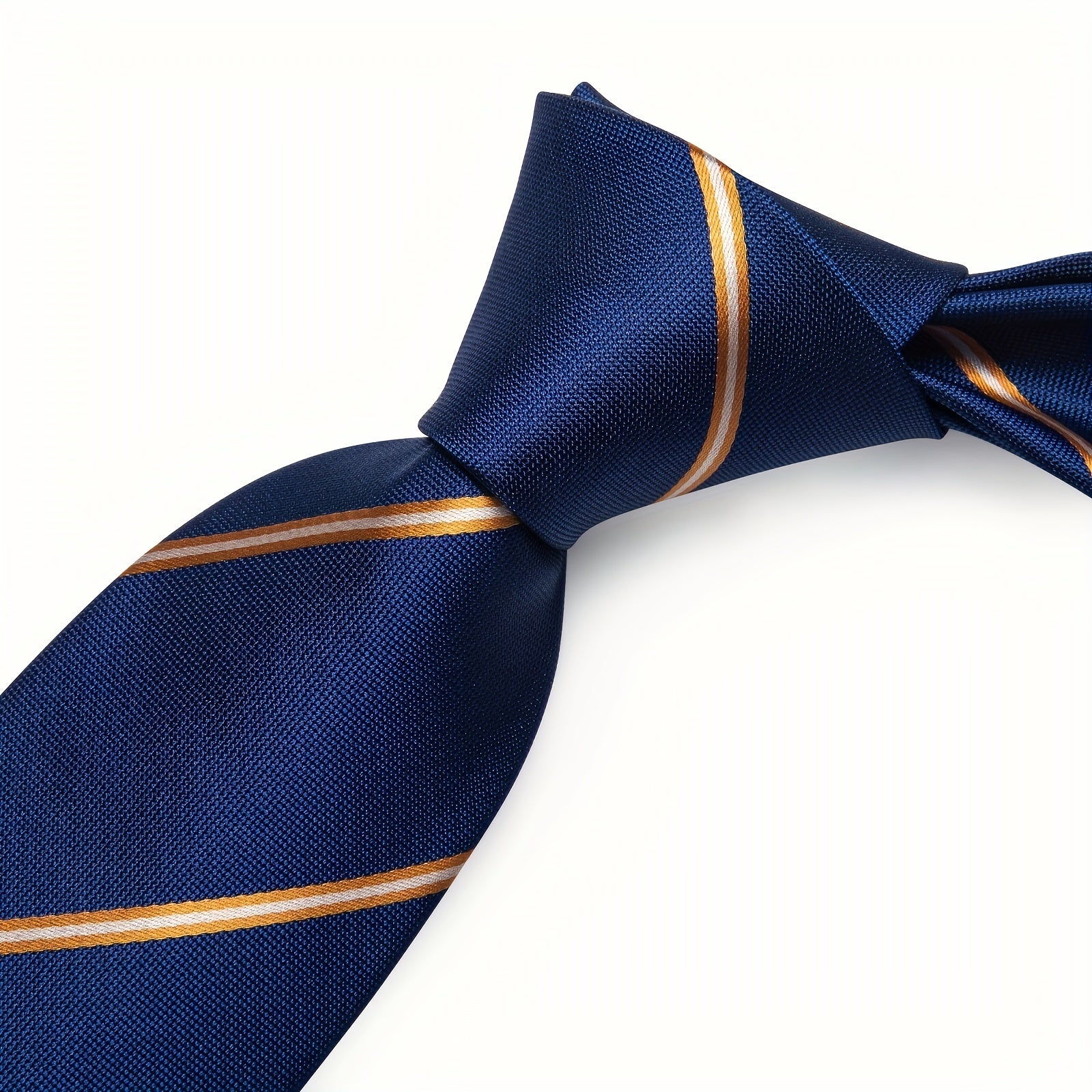 Men's Striped Silk Tie Set with Boutonniere Ring, Tie, Hanky, Cufflink