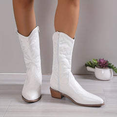 Women's Embroidered Western Boots Pointed Toe Chunky Heel Cowgirl Boots