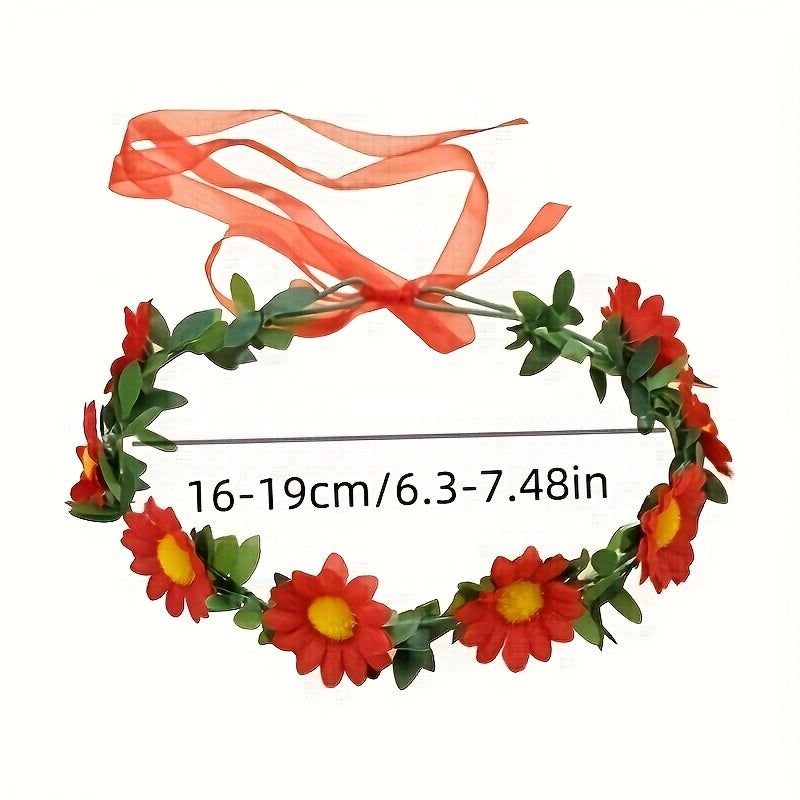Boho Style Sunflower Hair Crown with Yellow and Pink Flowers