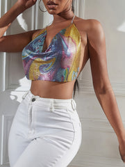 Sequined Halter Top Backless Club Dress