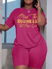 Lounge Set Women's Plus Letter Print Short Sleeve Top & Shorts