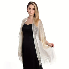 Sheer Silk Fringe Trim Scarf Shawl Casual Head Wrap For Party Dress