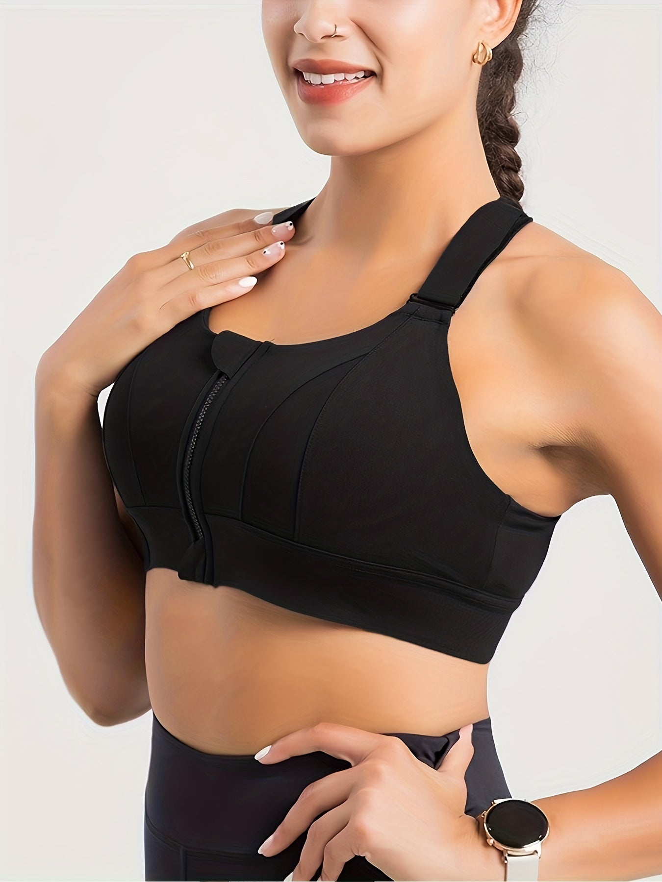 Zip Front Colorblock Sports Bra Plus Size