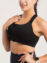 Zip Front Colorblock Sports Bra Plus Size