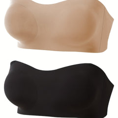 2 Pack Seamless Bandeau Bras for Women Plus Size, No Slip Ultra Soft Lightweight
