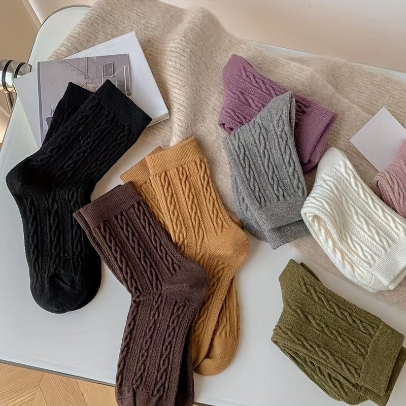 8 Pairs Twist Textured Socks Soft Mid Tube Socks Women's Stockings
