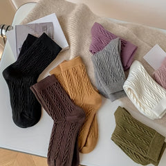 8 Pairs Twist Textured Socks Soft Mid Tube Socks Women's Stockings