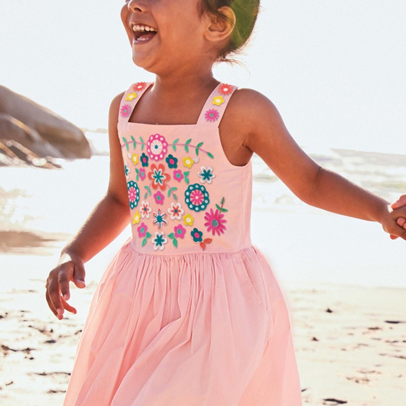 Girls Pink Slip Dress with Floral Embroidery