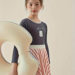Girls Cartoon Graphic Long Sleeve Swimwear Bathing Suit